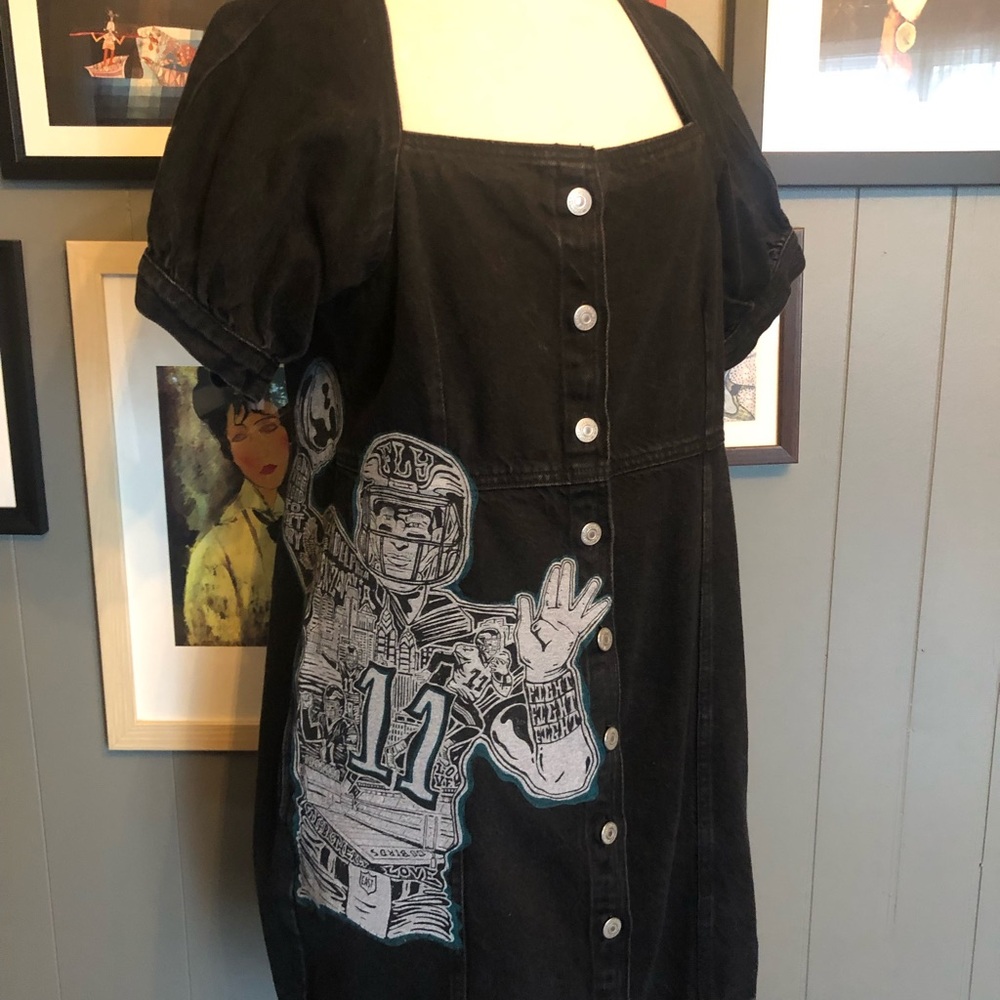 Philadelphia Eagles Up-Cycled Black Denim Dress Women’s Size XL